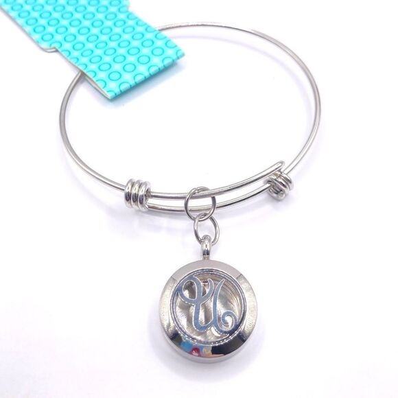 Silver initial U aromatherapy oil diffuser bangle bracelet - Picture 1 of 4